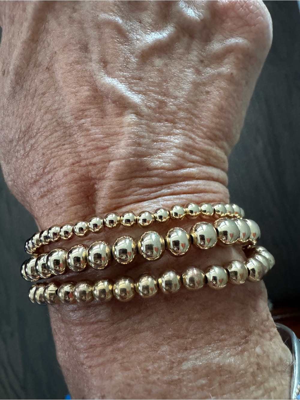 House of Harlow 1960 Gold Tone Bead Stretch Bracelet Stack - Set of 3